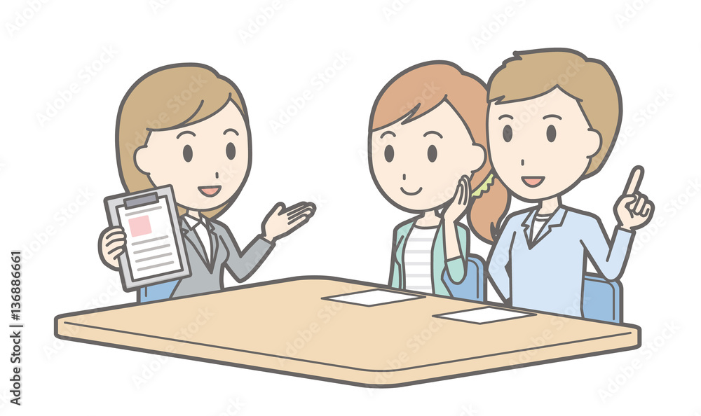 Illustration that a couple talking with a female consultant vol. Illustration that a couple talking with a female consultant vol.