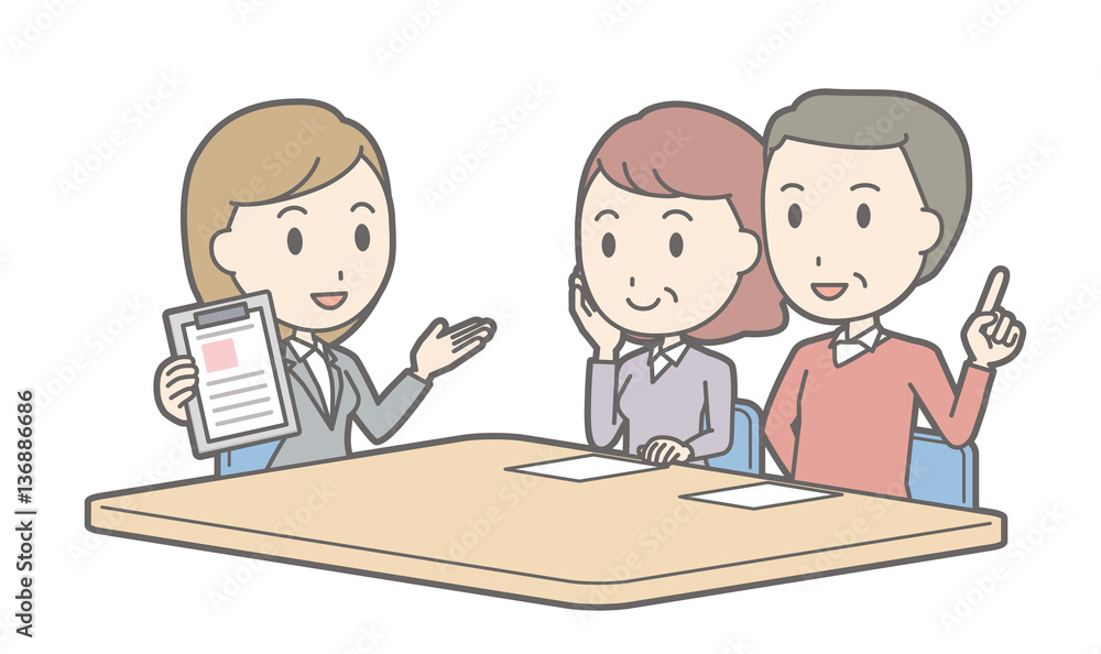Illustration that a couple talking with a female consultant vol. Illustration that a couple talking with a female consultant vol.