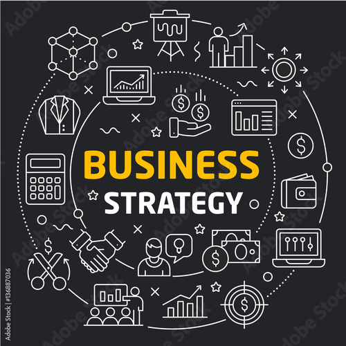 Vector linear illustration dark background business strategy