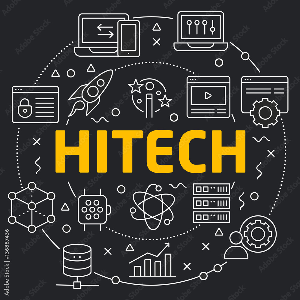 Vector linear illustration dark background hitech trend Vector linear illustration dark background hitech trend