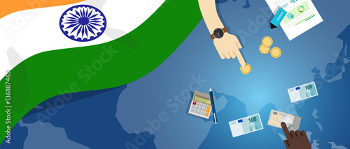 India economy fiscal money trade concept illustration of financial banking budget with flag map and currency