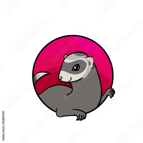 Ferret. Animal art, cute cartoon style, vector hand drawn illustration. Suitable for pet shop or zoo ads, label design or animal food package element