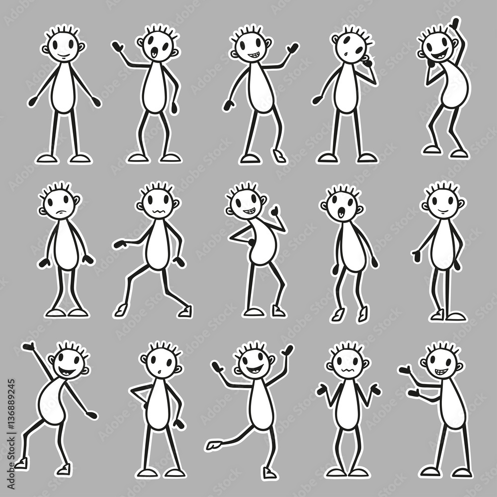 millimeter Prædike Mew Mew Cartoon set of stick figure man. Vector emotions and poses. Stock Vector |  Adobe Stock
