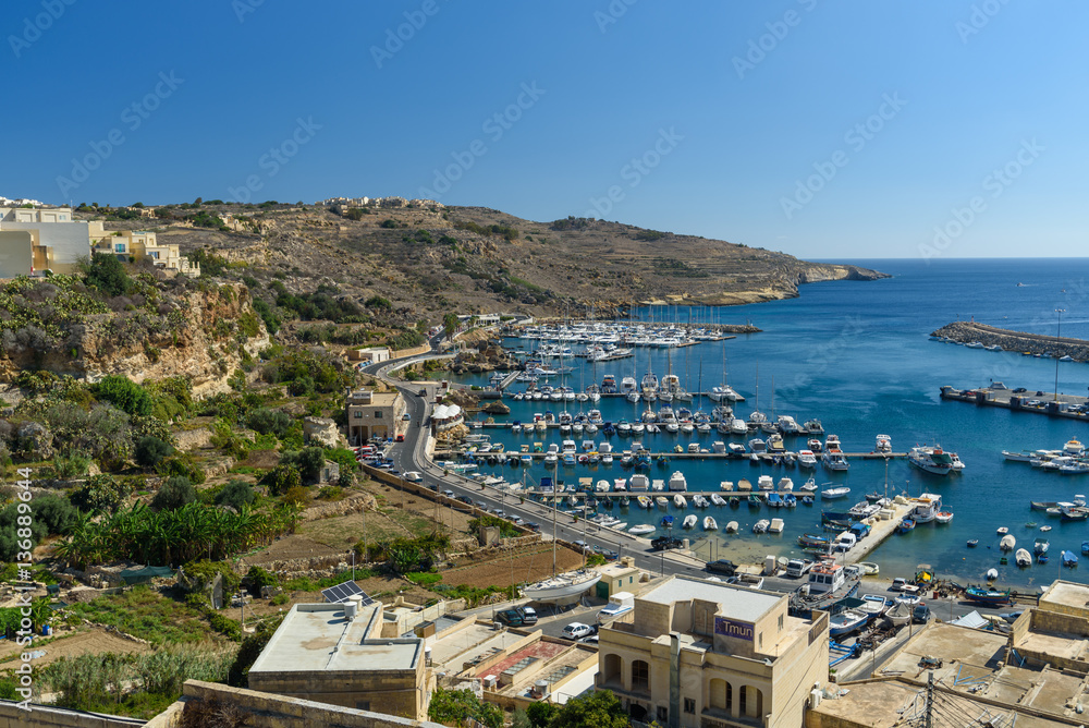 Panorama of a port in Gozo island Malta. Mgarr Harbour