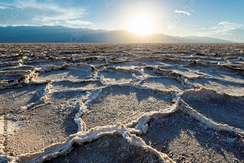 Sunset over Badwater basin, Death Valley National Park, California. photo