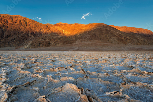 Badwater basin at sunset, Death Valley National Park, California.