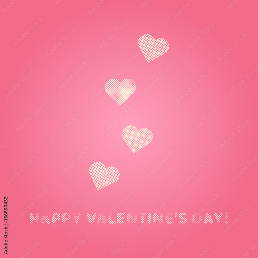 Happy Valentine's Day greeting card. Pink and white vector love symbol pattern