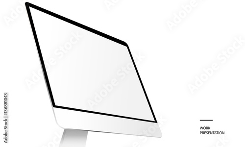 Computer monitor with blank screen isolated on white background. Text: work presentation. Monitor mockup. Mockup for responsive design. Vector illustration