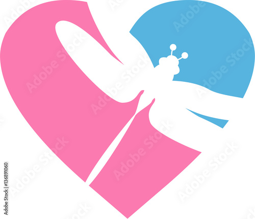 Cute Valentine Love Heart with Dragonfly Silhouette