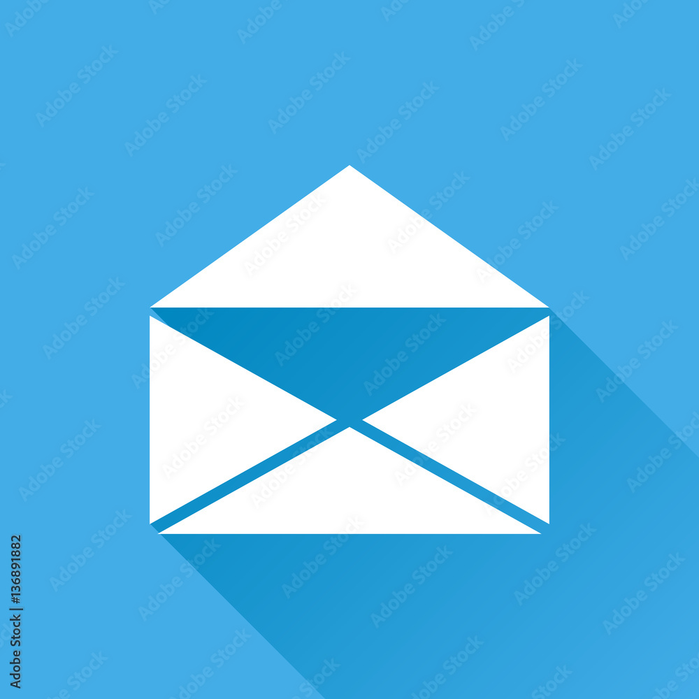 Mail envelope icon vector isolated on blue background with long shadow. Symbols of email flat vector illustration.