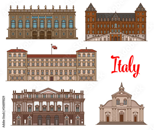 Italian tourist sights icon set for travel design