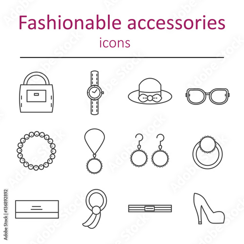 Set of women's fashion accessories in the style of the line. Vector illustration.