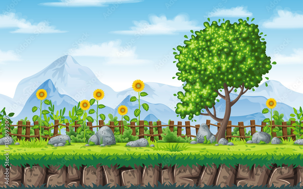 Fototapeta premium Seamless summer nature background. Vector illustration with separate layers.