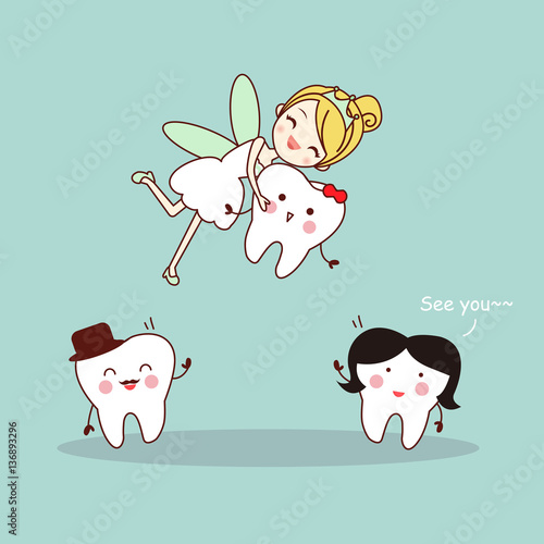 cartoon tooth with tooth fairy