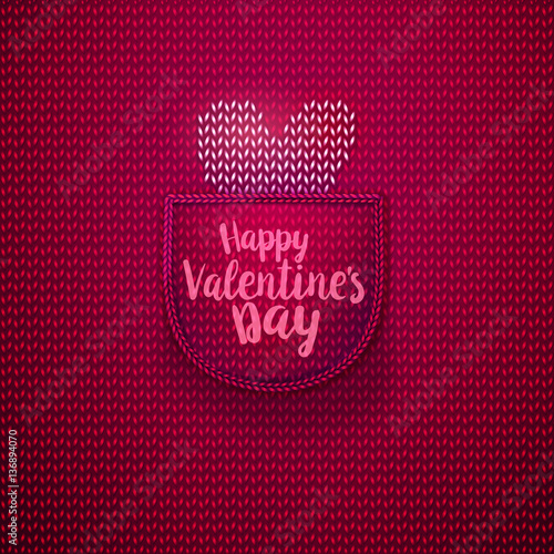 White knitted heart in pink pocket