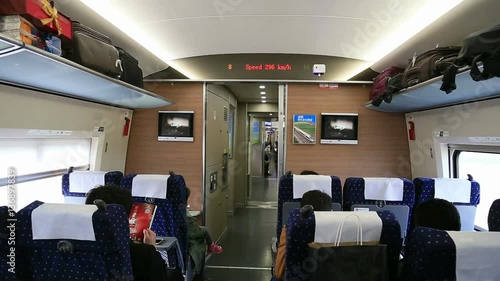 LED displaying  the speed of the  high-speed train in railway carriage driving in China photo