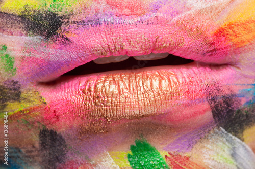 Close up mouth and lips with vibrant colors on