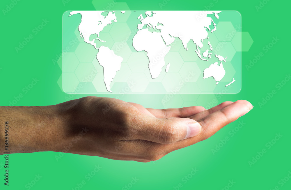 Business and Technology concept, a male hand produce the virtual Business and Technology concept, a male hand produce the virtual