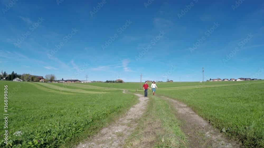 4K Romantic couple walking in nature scenic 4K Romantic couple walking in nature scenic