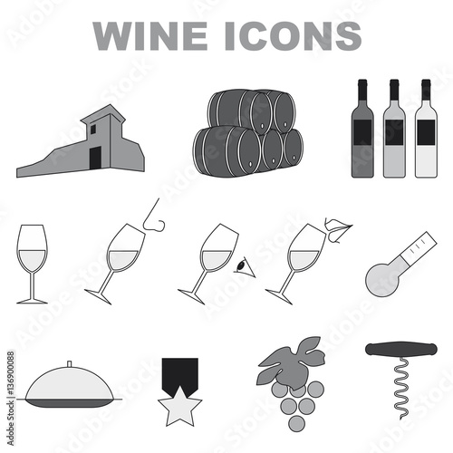 iconos de vino en blanco y negro