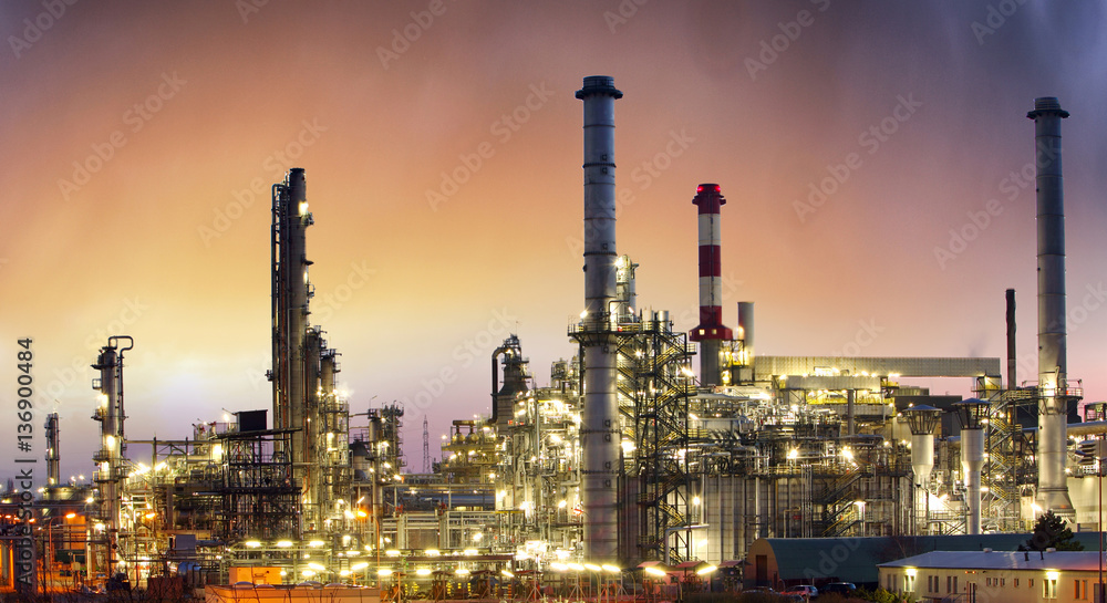 Industry, Oil petrochemical plant at sunset