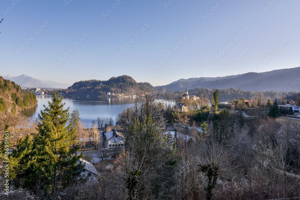 Fototapeta premium Scenic view of lake against clear sky, Bled, Slovenia