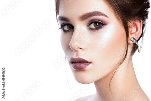 portrait of beautiful woman with nude make-up