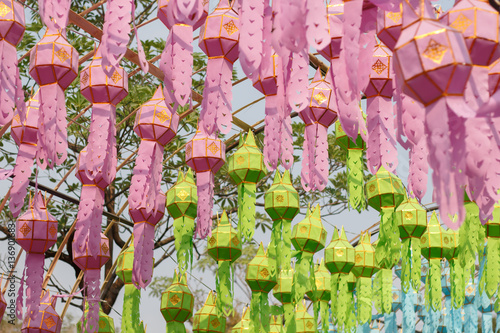 Quadro su tela Lanna Lantern, Lantern Festival or Yee Peng Festival in Chiangma