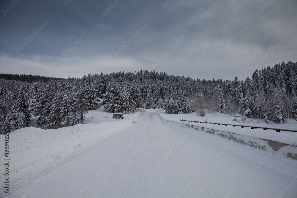 Road to Grand Tetone National Park in winter, USA Road to Grand Tetone National Park in winter, USA