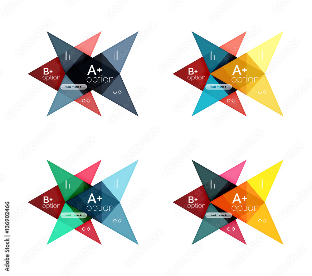 Colorful arrow option infographics banners, business geometric templates Colorful arrow option infographics banners, business geometric templates