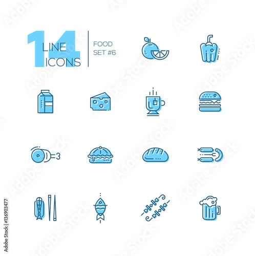 Kinds of Food Cafe Menu Line Icons Set