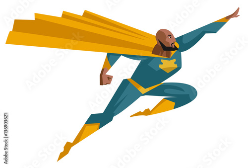 strong african superhero flying