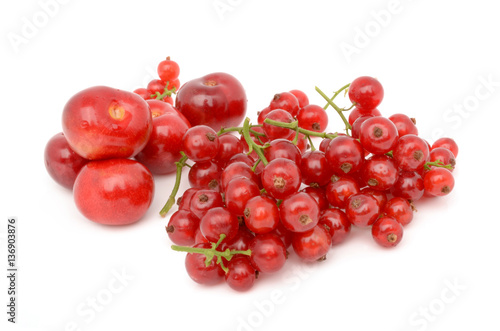 cherries and red currants on a white background