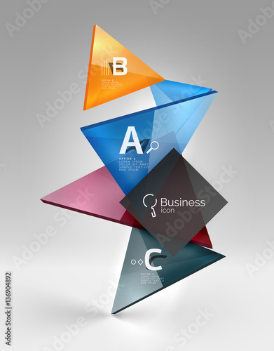 Glossy glass translucent triangles on 3d empty space