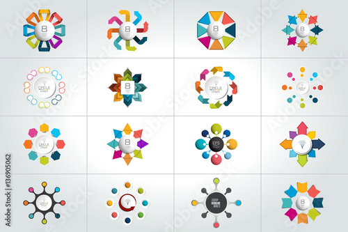 Mega set of 8 steps circle, round  infographic templates, diagrams, graph, presentations, chart. Business concept.