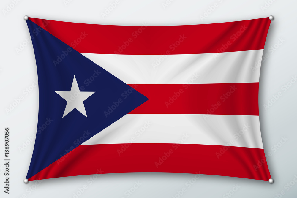 Puerto rico national flag. Symbol of the country on a stretched fabric with waves attached with pins. Realistic vector illustration. Puerto rico national flag. Symbol of the country on a stretched fabric with waves attached with pins. Realistic vector illustration.