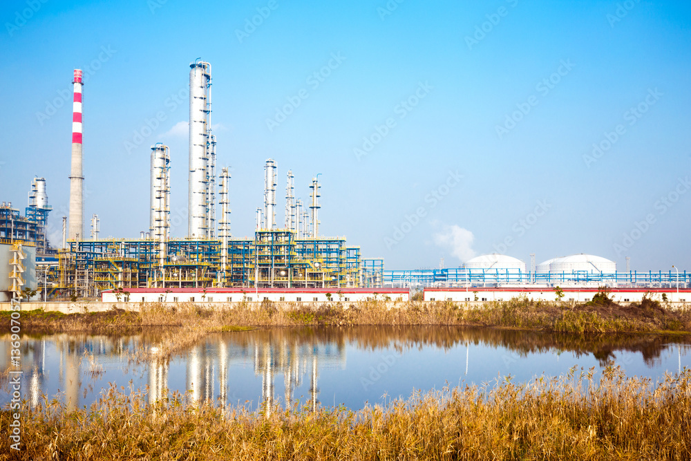 oil refinery plant near river