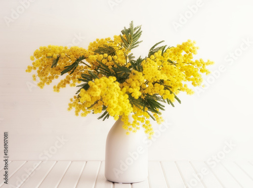 Vase with mimosa flowers