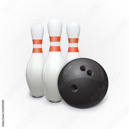  Bowling ball and skittles.