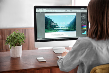 Woman working on computer at home