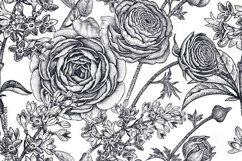 Seamless pattern with spring flowers.