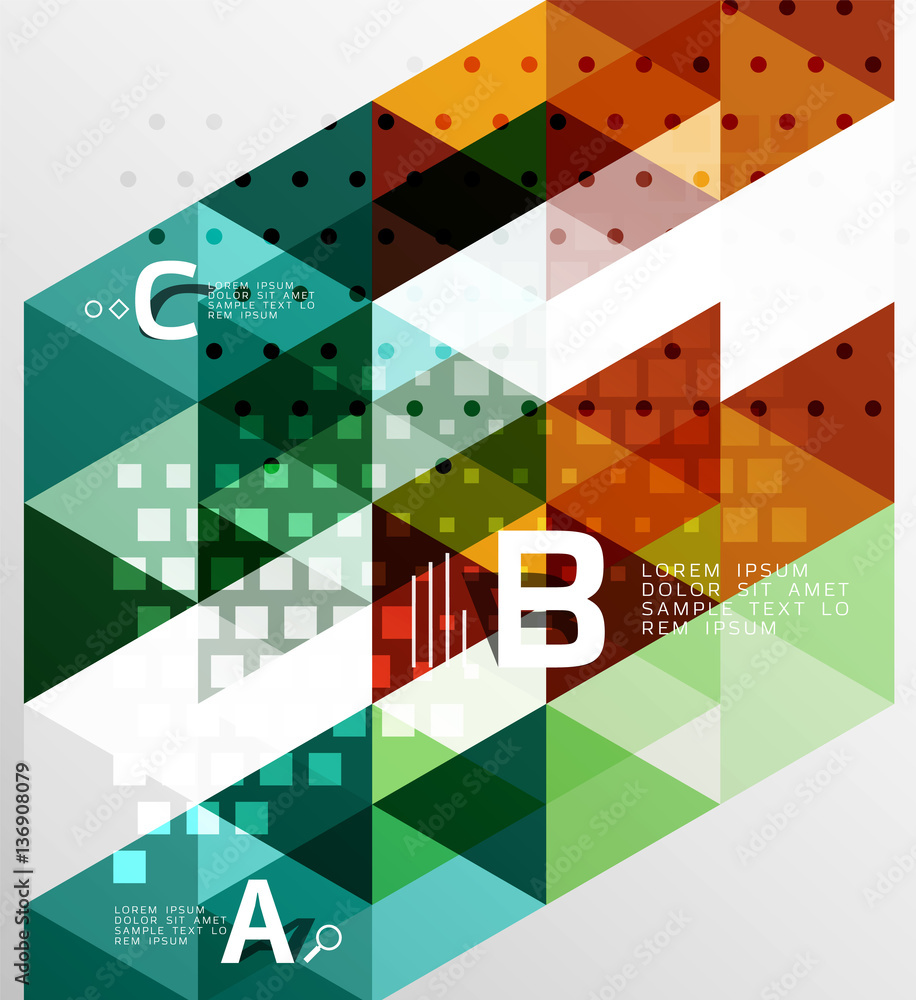 Color transparent trianlge tiles with infographic elements