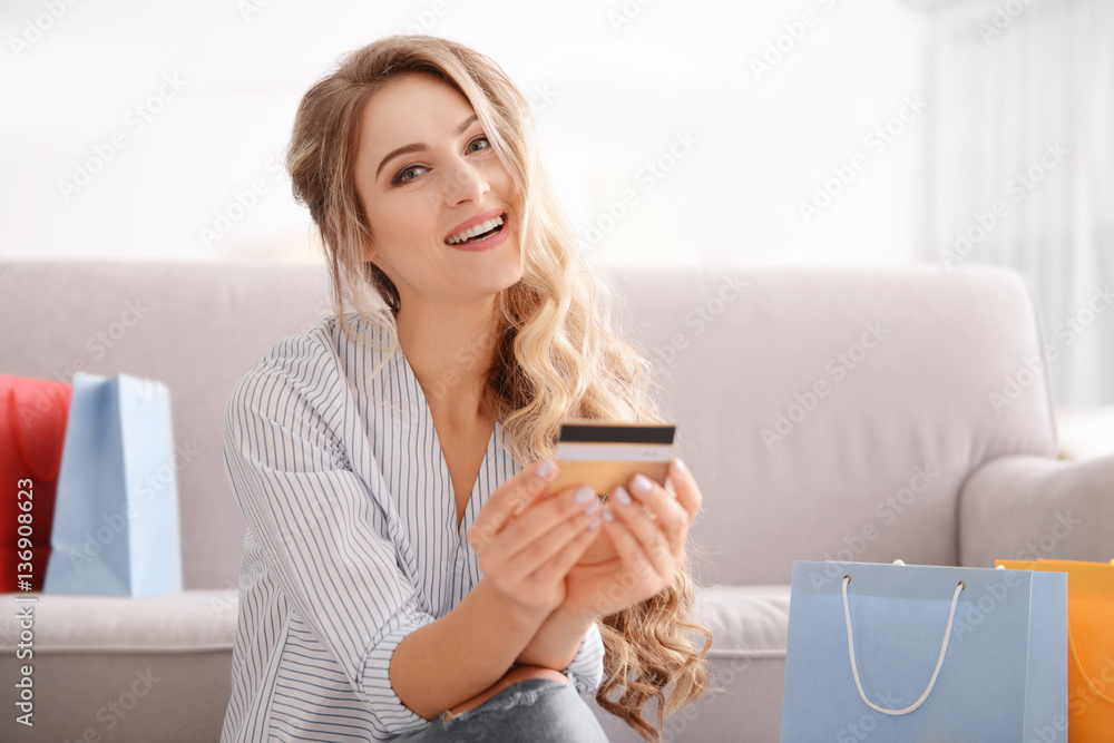 Young woman with credit card. Shopping online concept Young woman with credit card. Shopping online concept