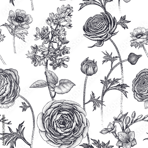 Seamless pattern with spring flowers.