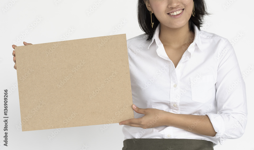 Girl Placard Advertisement Cheerful Confident Concept Girl Placard Advertisement Cheerful Confident Concept