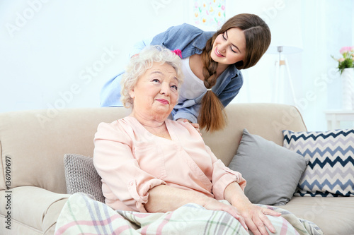 Beautiful girl combing gran...