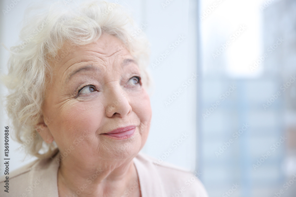 Elderly woman's portrait in light room Elderly woman's portrait in light room