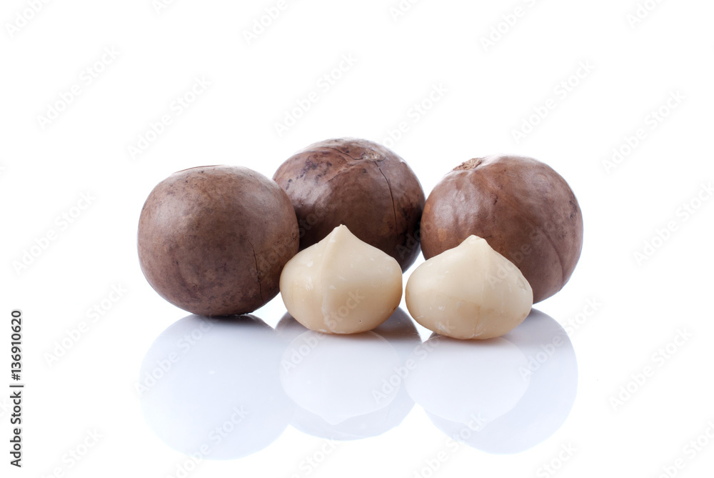 Macadamia nut isolated on white background.. Macadamia nut isolated on white background..