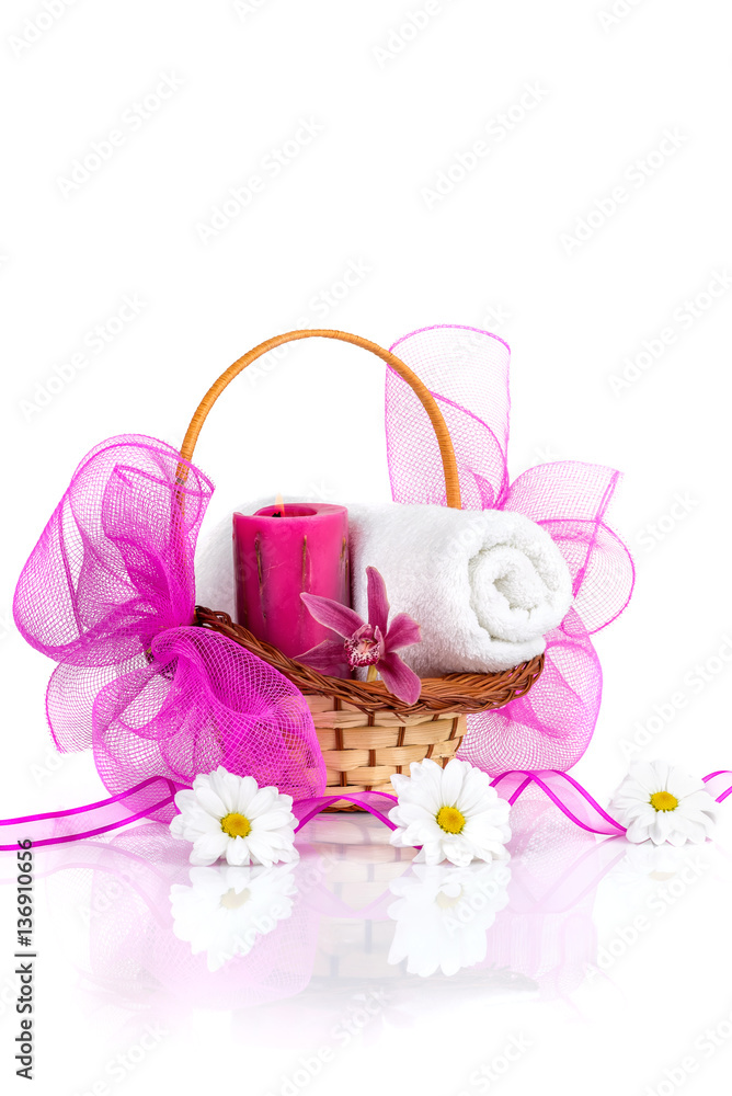 Spa concept /
A romantic spa decoration in purple and white on a white background Spa concept /
A romantic spa decoration in purple and white on a white background