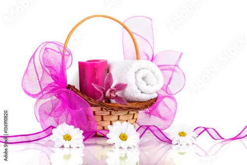 Spa concept / A romantic spa decoration in purple and white on a white background